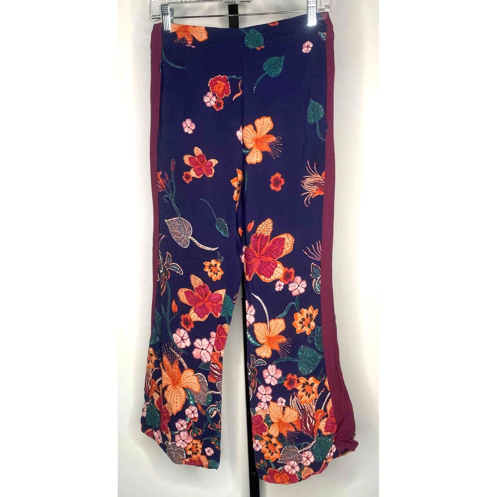 ETT:TWA by ANTHROPOLOGIE Navy blue Floral Wide Leg Cropped Pants Size 0 romantic
